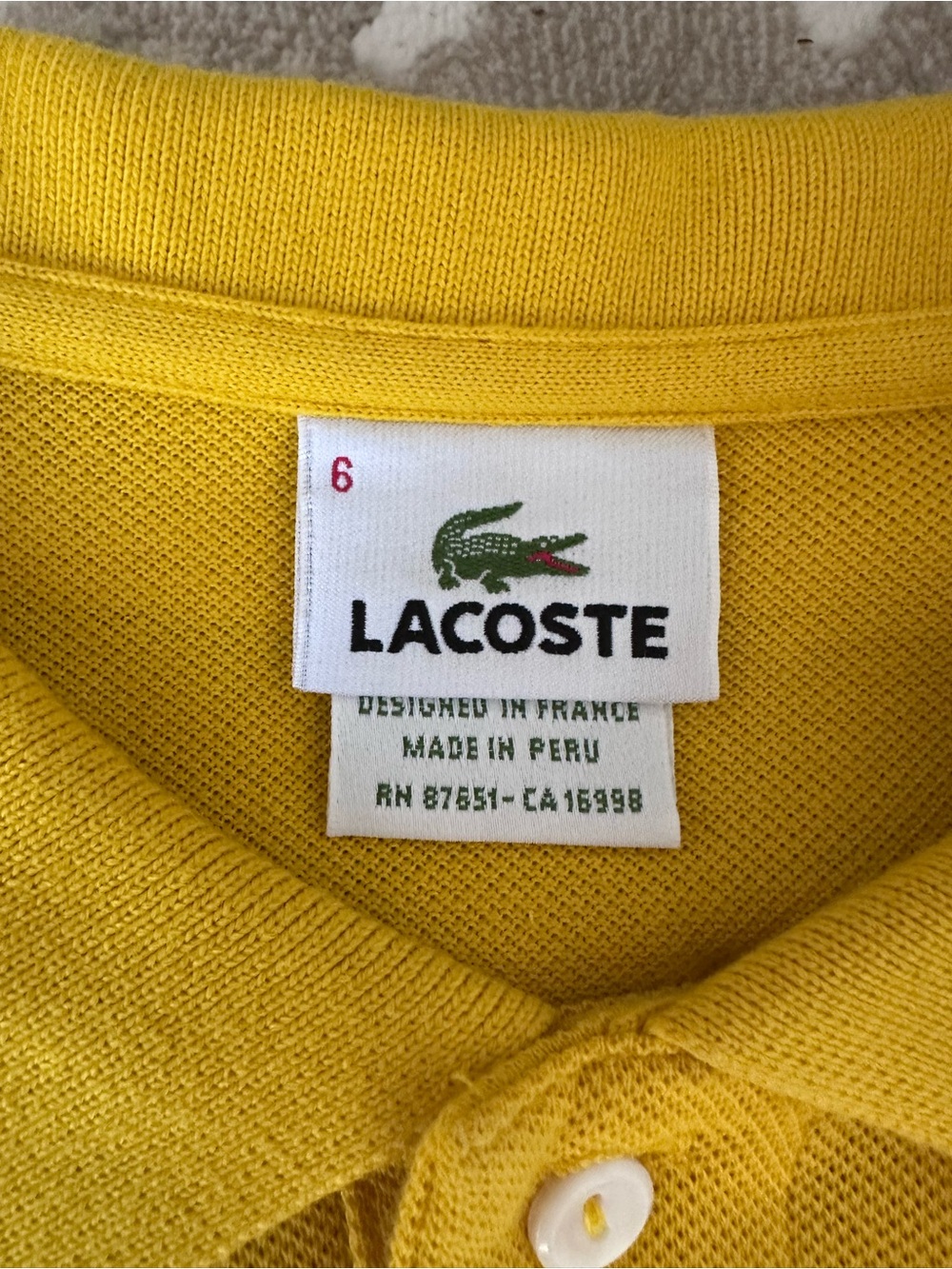 Lacoste Men's Bright Yellow Signature Pique Polo Shirt Size 6 - Picture 4 of 4